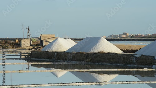 the salt pans of Trapani with the windmills in the morning