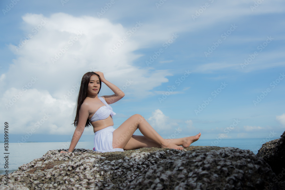 Portrait woman in bikini. person on the beach. woman on the beach. 