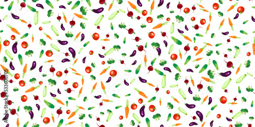 Vector seamless pattern with colorful tasty eco friendly vegetables. Healthy food and lifestyle design. Vegetarian healthy food. Perfect for design packages, menu of vegetarian restaurants, wallpapers