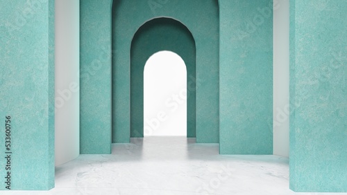 Architecture interior background empty arched pass 3d render