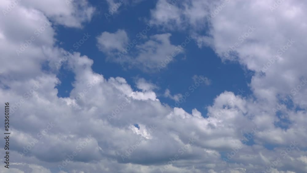 Blue sky with white clouds background. Time Lapse.