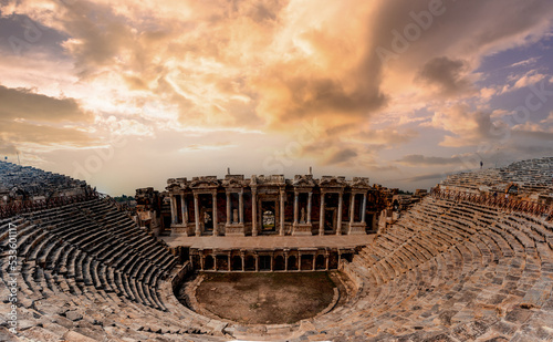 Ruins of theater in ancient Hierapolis city, Pamukkale, Turkey