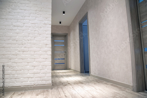 Fotografie, Obraz Modern corridor in an apartment after renovation in gray tones