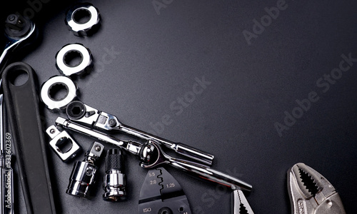 Fotografía Working tools on Black background