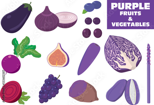 紫色の野菜と果物イラストセット photo