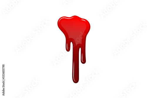 Blood drip 3d. Halloween bloodstain isolated white background. Splatter stain. Horror drop flow. Red scare ink. Blot texture. Colorful splash. Stream bleeding. Flowing liquid Vector illustration
