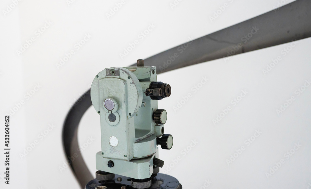 Theodolite device is a measuring device for determining horizontal and vertical angles in topographic surveys, geodetic and surveying works, in construction, close-up