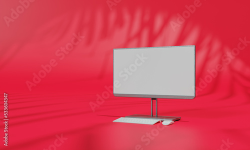 Screen Mock up with shadow color wall background copy space. 3D rendering.