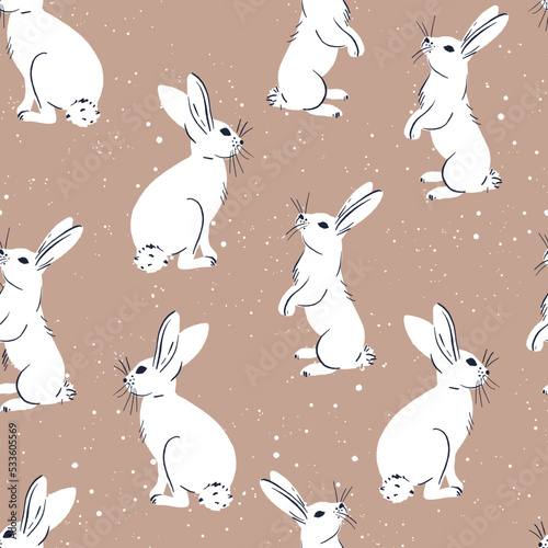 Cute Rabbit seamless pattern background. Vector flat cute polka dots template, simple minimal illustration.