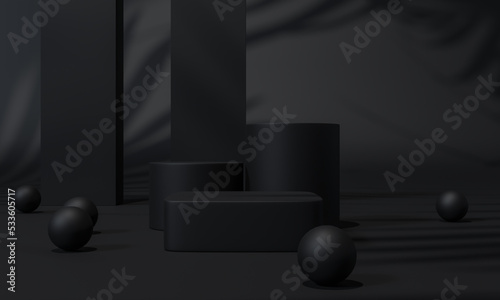 Wallpaper Mural Black podium and black background stand or podium pedestal on advertising display with blank backdrops. 3D rendering. Torontodigital.ca