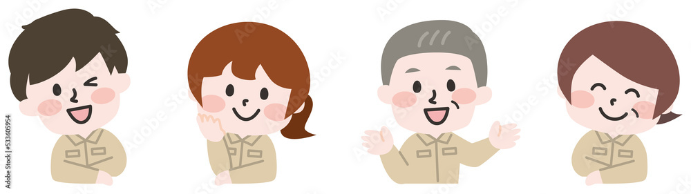 作業員スタッフのイラスト(上半身)セット 作業員スタッフのイラスト(上半身)セット