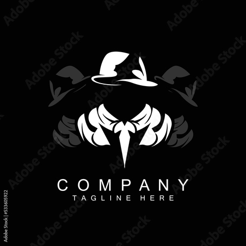 Detective Man Logo Design, Mafia Detective Fashion Tuxedo And Hat Illustration Vector, BlackMan Businesman Icon