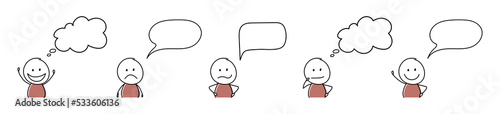 Collection of blank speech bubbles with funny stickman. Vector