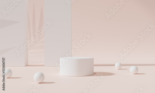 Podium with colorful background stand or podium pedestal on advertising display with blank backdrops. 3D rendering. © TogsDesign