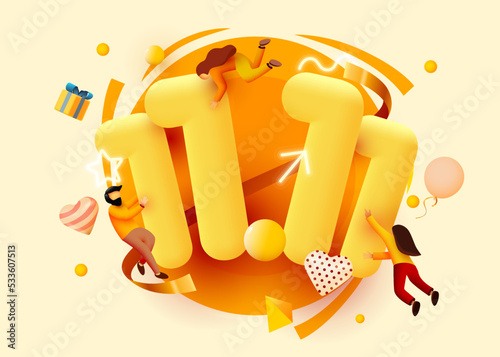 11.11 Shopping day sale. Global shopping world day. 11.11 Crazy sales online.