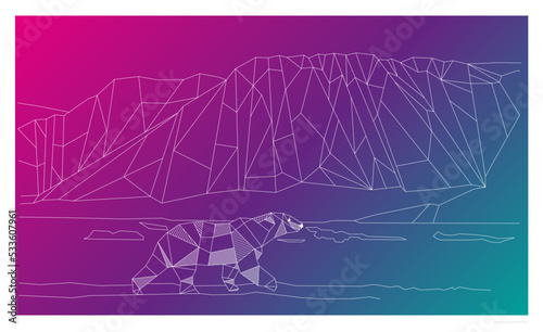 Geometric design _ bear walking on iceberg landscape