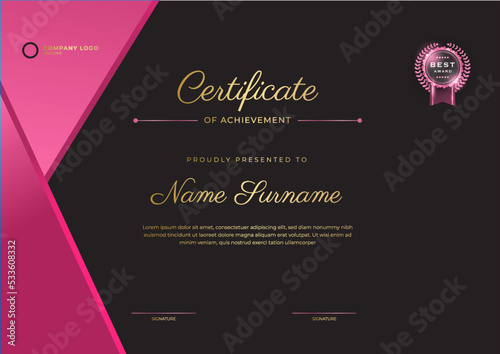 Black an pink certificate template with luxury pattern,diploma,Vector illustration and vector Luxury premium badges design,Set of retro vintage badges and labels.