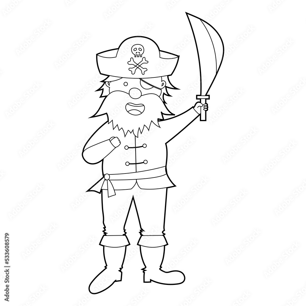 Coloring book for kids, cartoon pirate. Vector isolated on a white background.