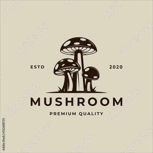 mushroom logo vector vintage illustration template icon graphic design. organic food sign or symbol for farm product with retro style
