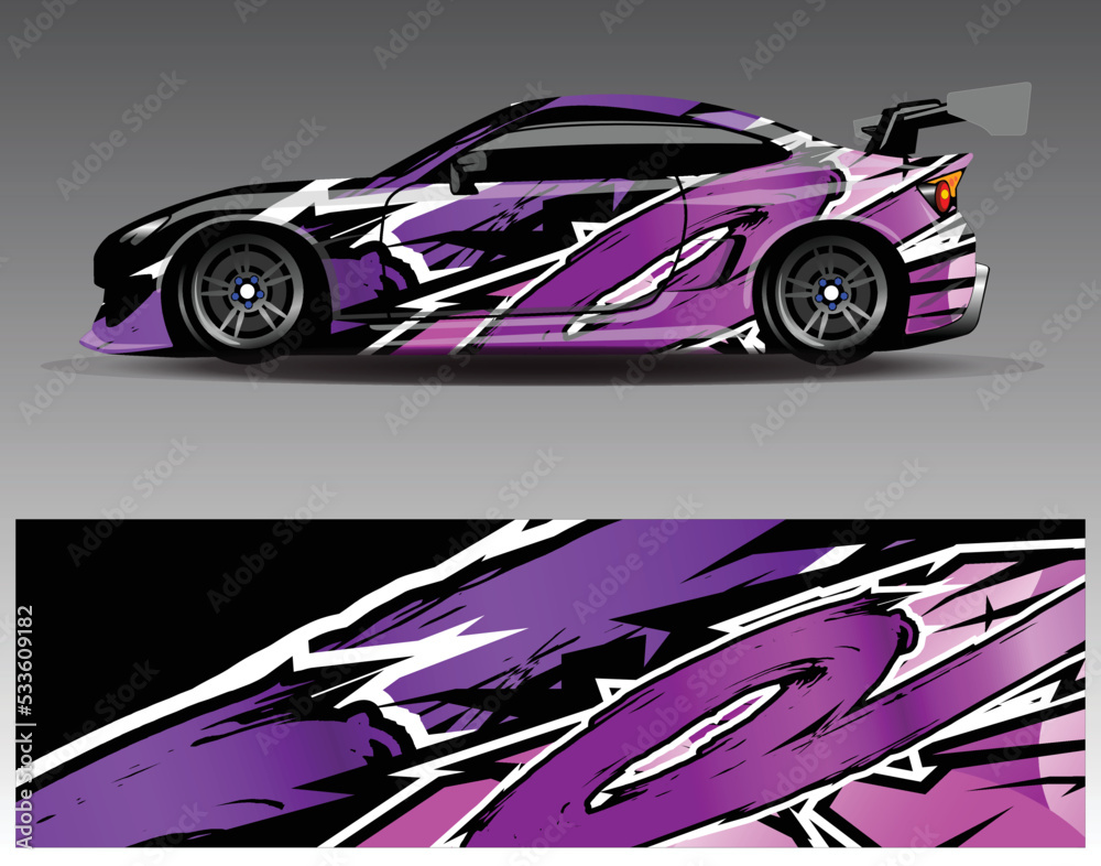 Car wrap design vector. Graphic abstract stripe racing background kit designs for wrap vehicle  race car  rally  adventure and livery