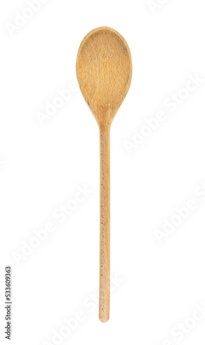 Wooden spoon top view isolated