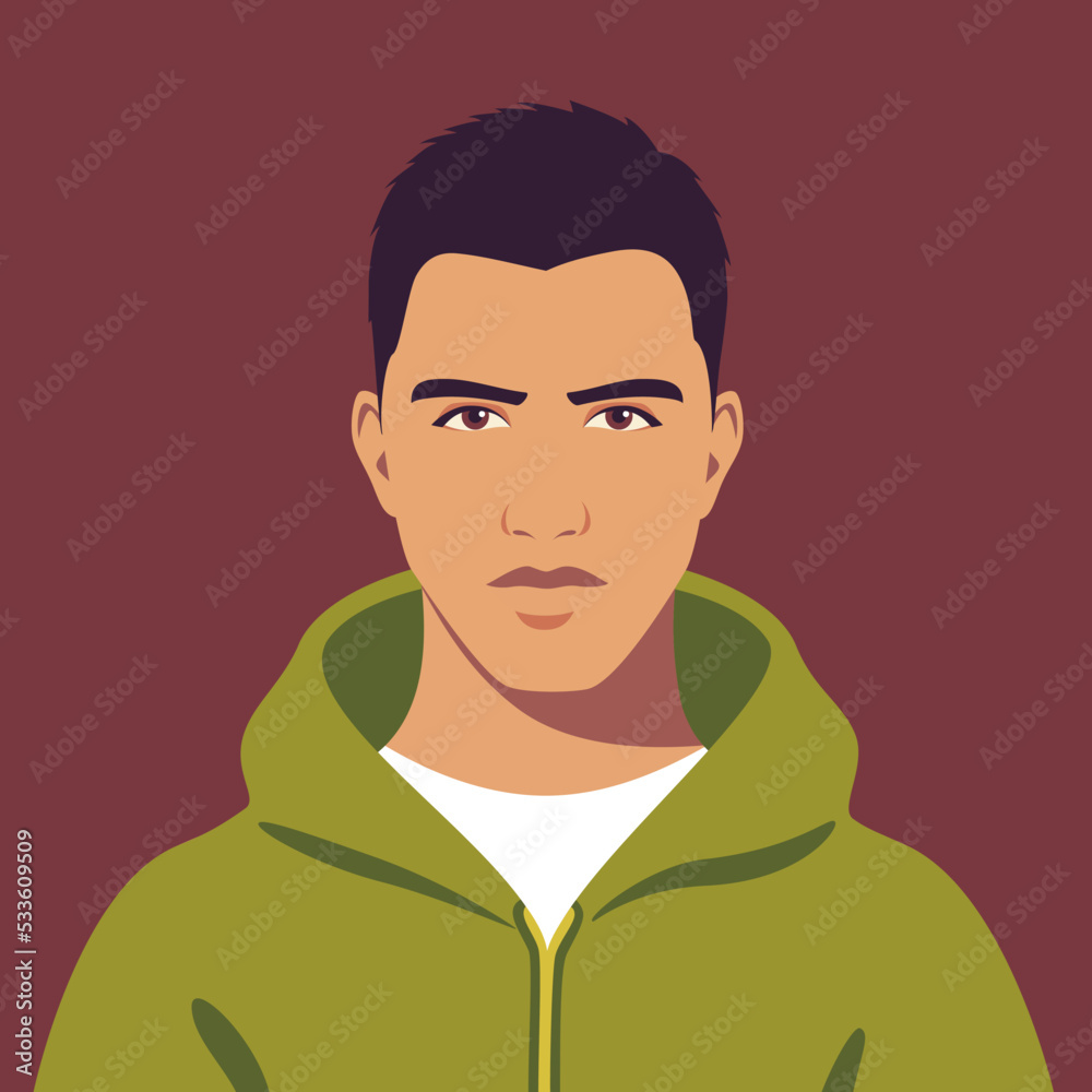 Portrait of young man. Avatar of guy for social networks. Abstract male portrait, full face. Stock vector isolated illustration in flat style. Portrait of young man. Avatar of guy for social networks. Abstract male portrait, full face. Stock vector isolated illustration in flat style.