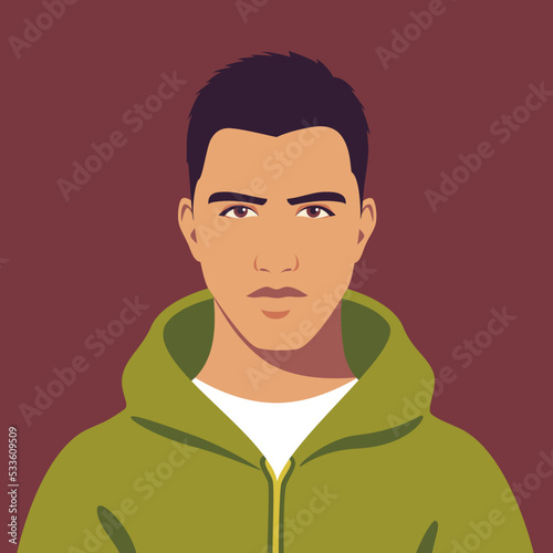 Portrait of young man. Avatar of guy for social networks. Abstract male portrait, full face. Stock vector isolated illustration in flat style.