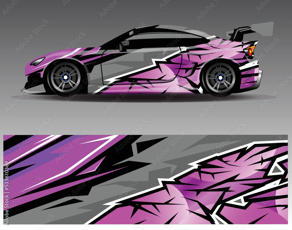 Car wrap design vector. Graphic abstract stripe racing background kit designs for wrap vehicle race car rally adventure and livery Car wrap design vector. Graphic abstract stripe racing background kit designs for wrap vehicle race car rally adventure and livery