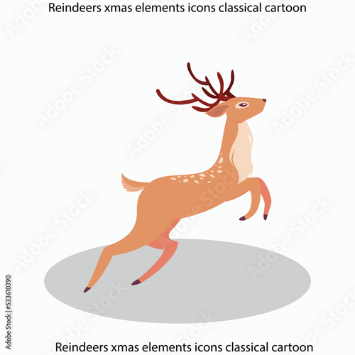 Reindeers xmas elements icons classical cartoon sketch