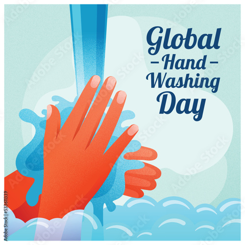 Flat design global handwashing day background with hands and globe illustration