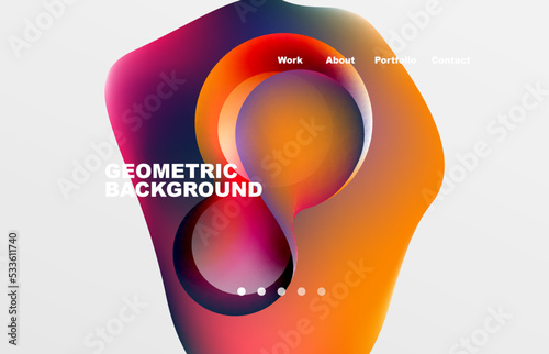 Landing page abstract liquid background. Flowing shapes, round design and circle. Web page for website or mobile app wallpaper