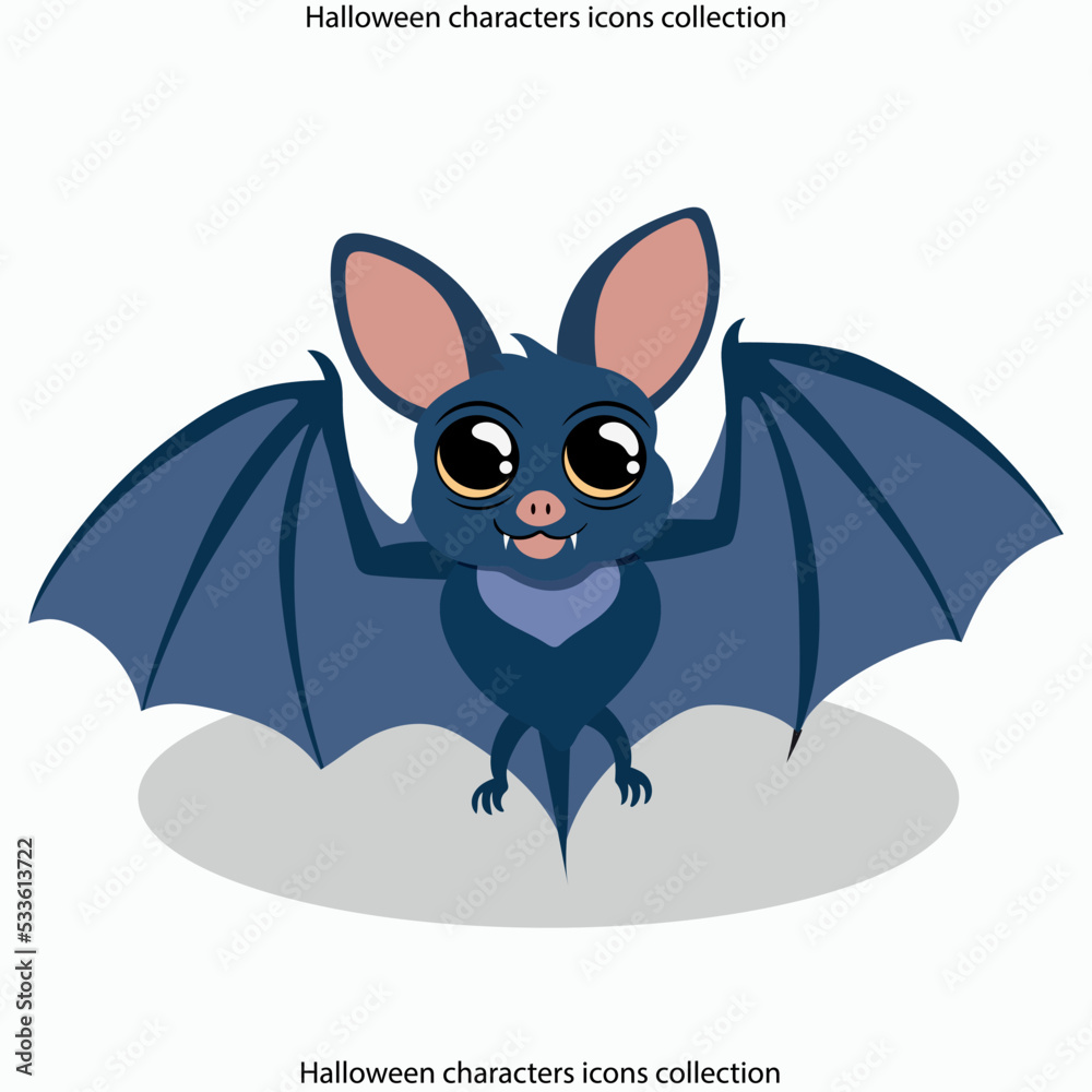 Halloween characters icons collection bats sketch