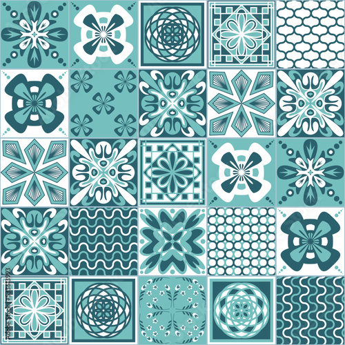 Azulejo talavera ceramic tile portuguese vintage pattern, vector illustration
