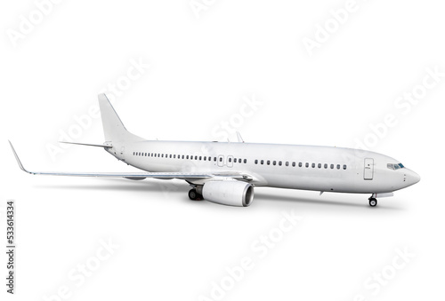 White passenger aircraft isolated on transparent background