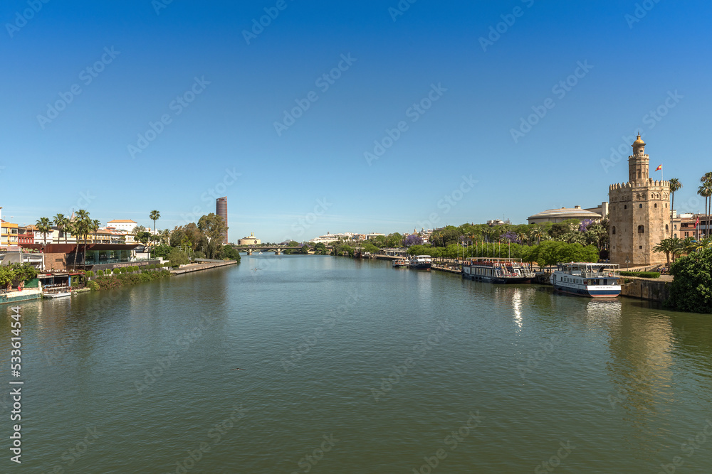 View of the Guadalquivir River and the Torre del Oro, Seville, Spain