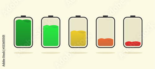 vector with set of batteries. flat illustration of batteries. gradation of used batteries. maximum battery capacity and minimum.