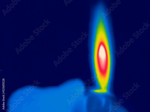 Gas lighter in hand. Modified Image from thermal imager device