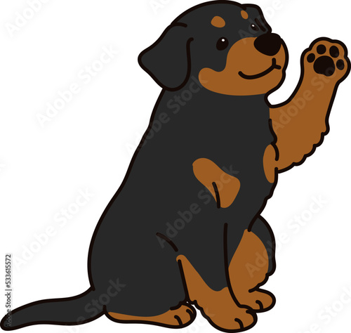 Simple and adorable Rottweiler dog illustration waving hand