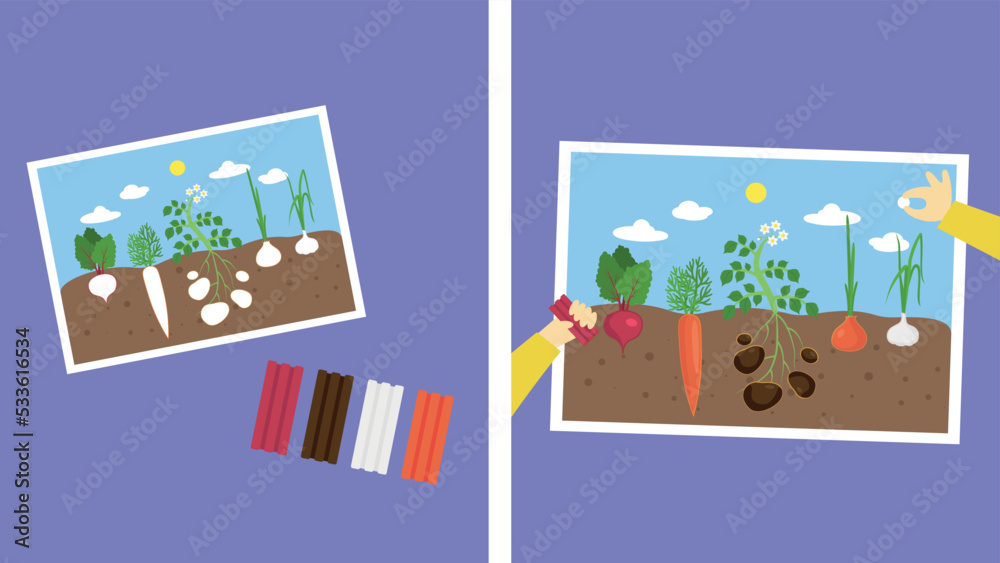 Obraz premium Application with vegetables from plasticine, illustration