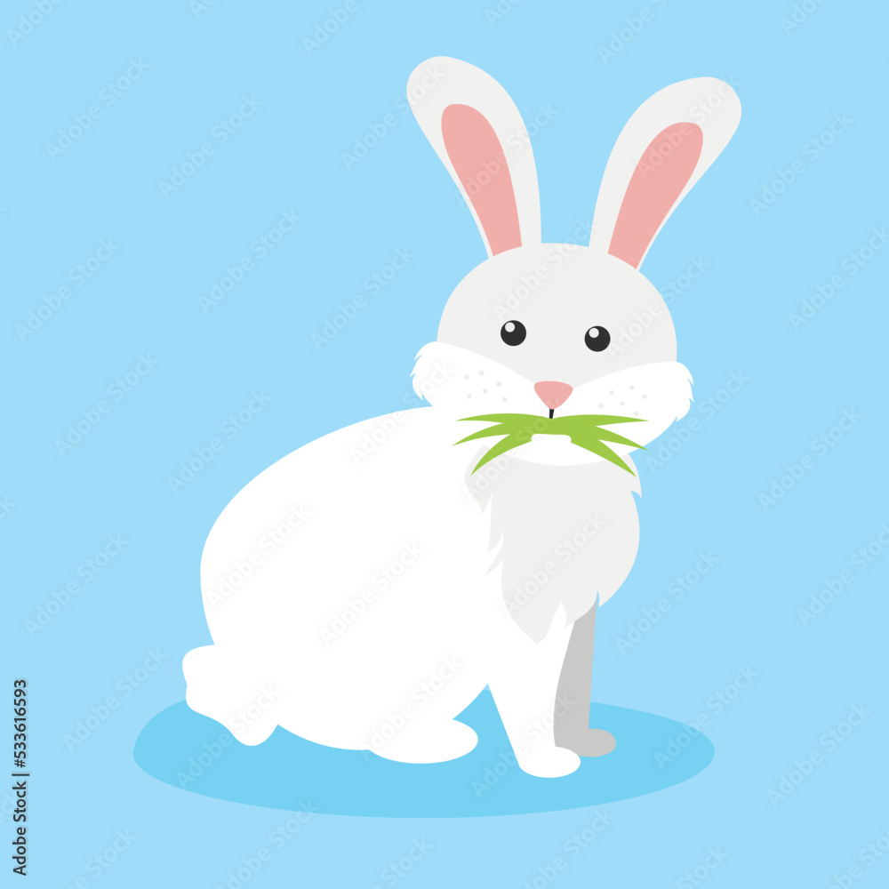 Fototapeta premium white bunny with grass in its mouth