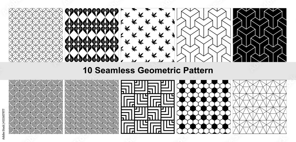 10 Geometric pattern in black white. 10 Geometric pattern in black white.