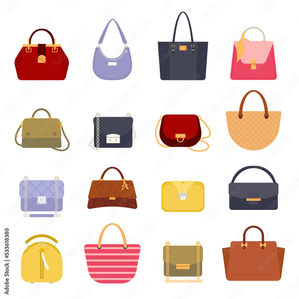 Luxury bags and purses. Leather handle lady handbag collection, fashion woman clutches set Luxury bags and purses. Leather handle lady handbag collection, fashion woman clutches set