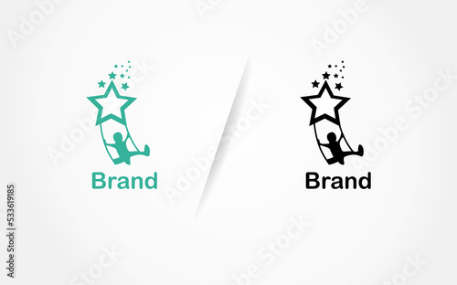Illustration of a cheerful child's logo, stars and cute baby silhouettes, perfect for your product, service or industry