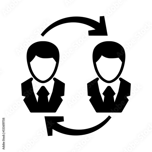 Changes employee black icon. Replacing a worker. Human resources. Employee turnover. Replace a worker. Personnel changes. Vector illustration flat design.