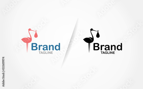 Illustration of a stork and baby carrier logo, suitable for your products and services