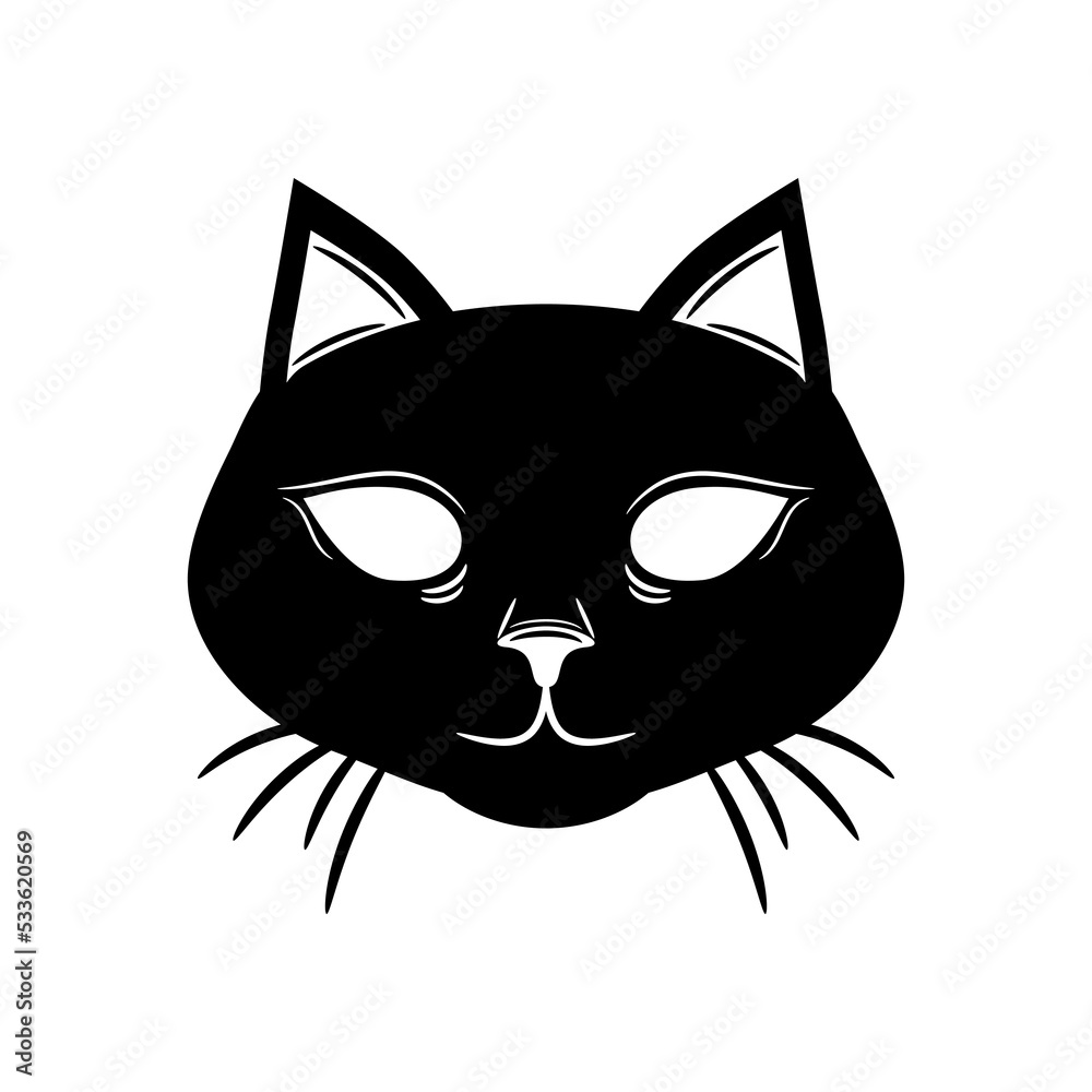 Head face cute black cat witch magic cartoon character flat vector icon design. Head face cute black cat witch magic cartoon character flat vector icon design.