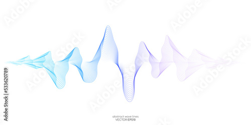 Abstract wave lines pattern dynamic flowing colorful gradient blue purple isolated on white background. Vector illustration design element in concept of music, party, technology, modern. photo