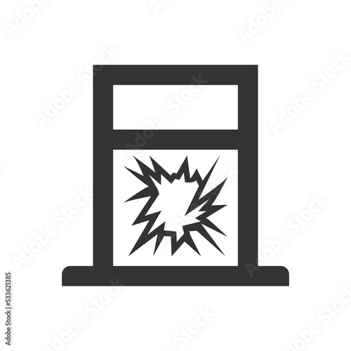 Broken window black icon. Vector illustration flat design. Isolated on white background. Window with broken glass.