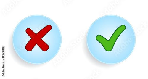 Green checkmark and red X icons on white background. Vector illustration