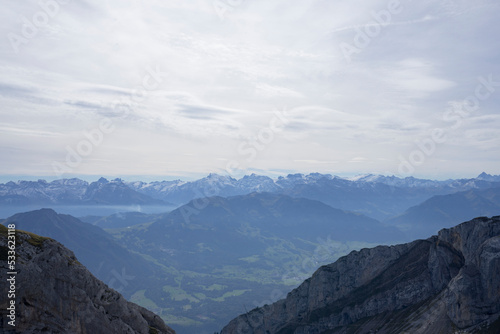 Fototapeta Naklejka Na Ścianę i Meble -  Lucerne's very own mountain, Pilatus, is one of the most legendary places in Central Switzerland. And one of the most beautiful. On a clear day the mountain offers a panoramic view of 73 Alpine peaks
